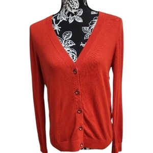 CAbi Cobblestone Cardigan | Fiery Red V-Neck with Full Back Zipper